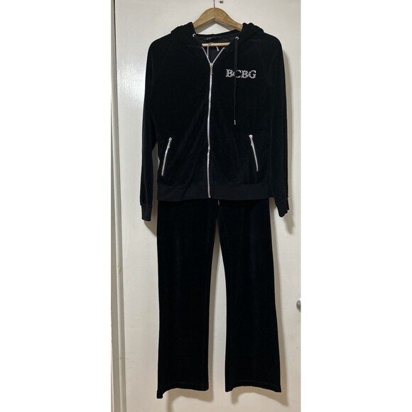 BCBG Y2K  women’s Black velvet Track Suit Front And Back Bling Size M/L Read - Picture 1 of 15